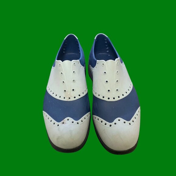 Biion Wingtip Golf Shoes - Blue & White Rubber Brogues (Size 12) - Picture 4 of 7